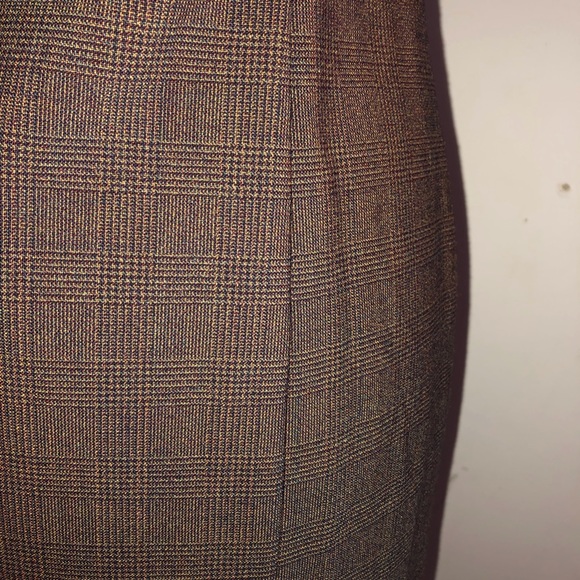 une] Brown Classic Plaid Wool Strapless Sexy Elegance Bodycon Strapless Dress - Picture 5 of 12